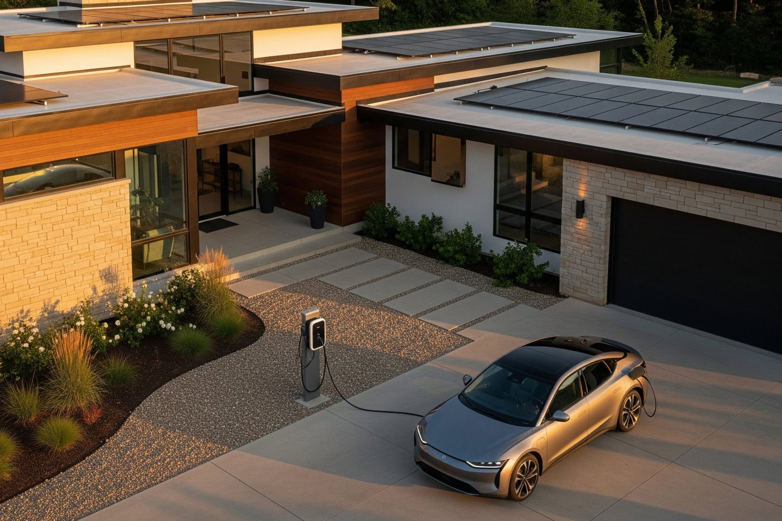 Solar EV Charger Installation Spartanburg SC Spartanburg SC home with solar panels and EV charger installed.