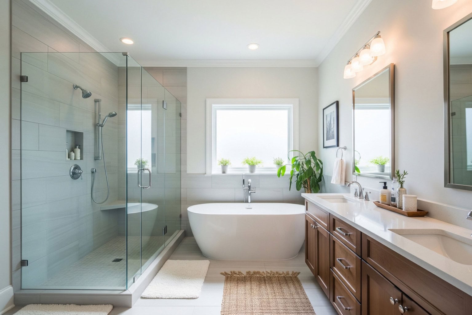 Master bathroom remodel in Piedmont SC Master bathroom remodel in Piedmont SC with walk-in shower and soaking tub.