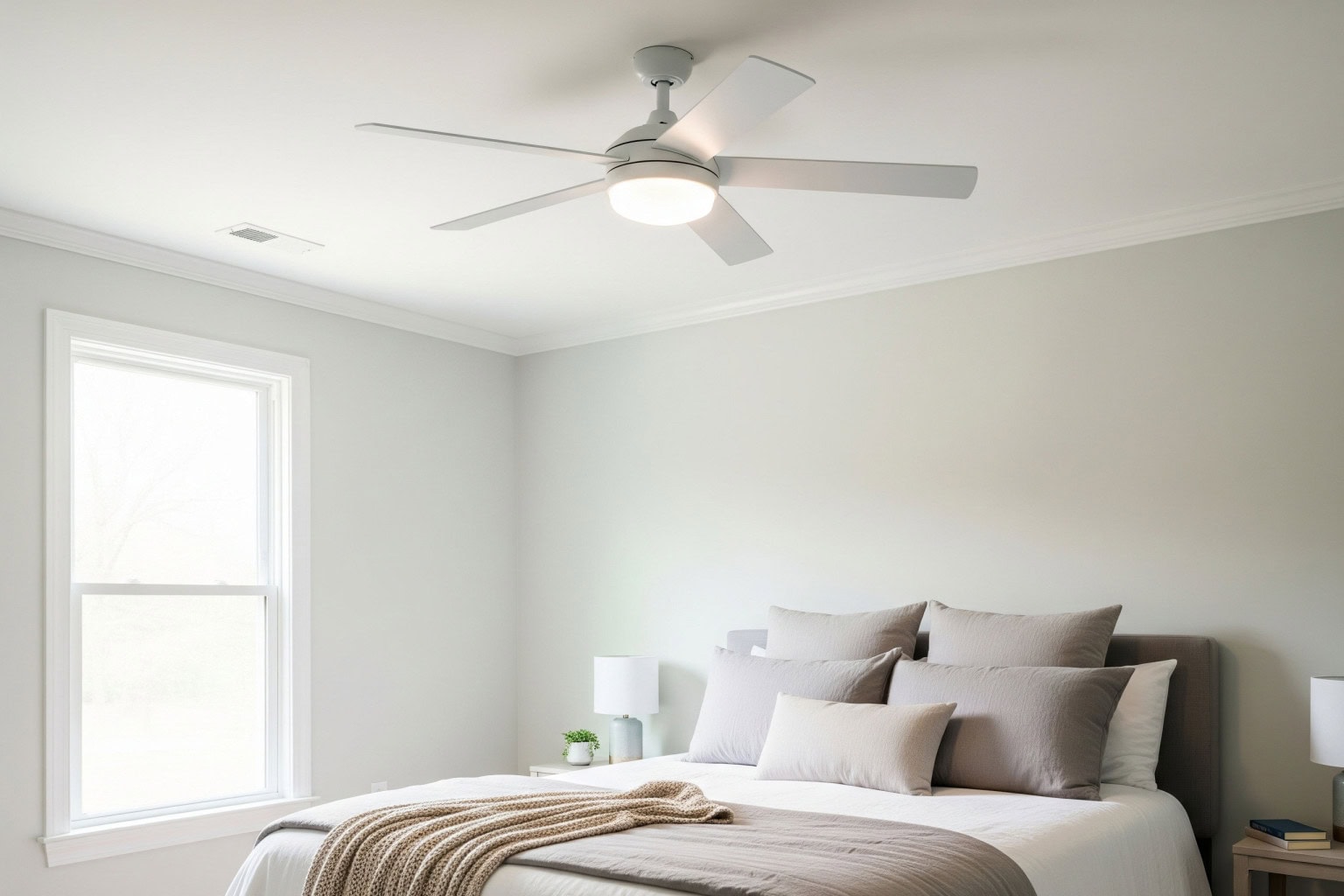 Ceiling fan and light fixture installation in Anderson SC Ceiling fan with light fixture professionally installed in an Anderson, SC bedroom.