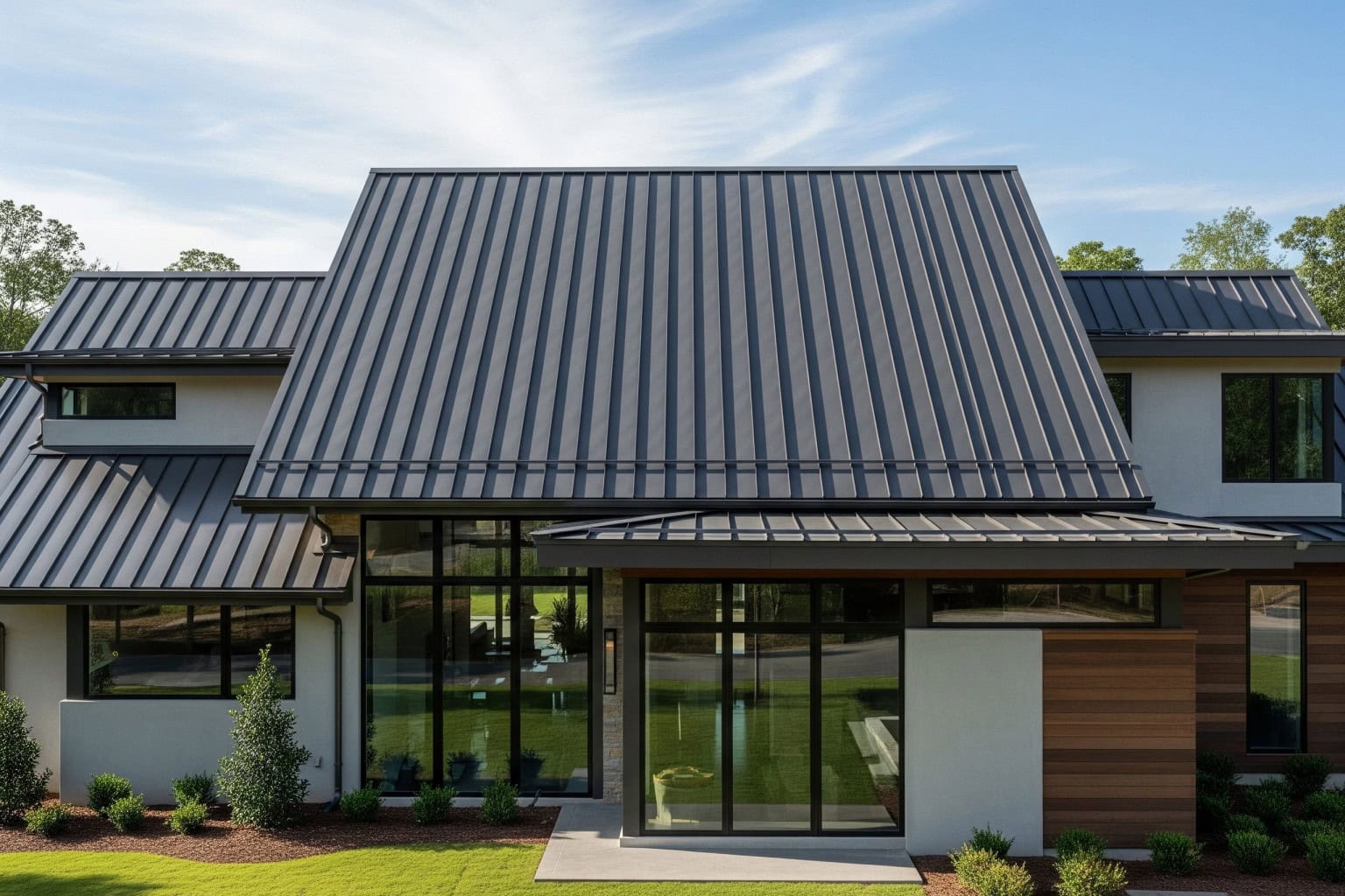 Standing seam metal roof installation in Greenville SC Modern standing seam metal roof installed on a Greenville SC home.
