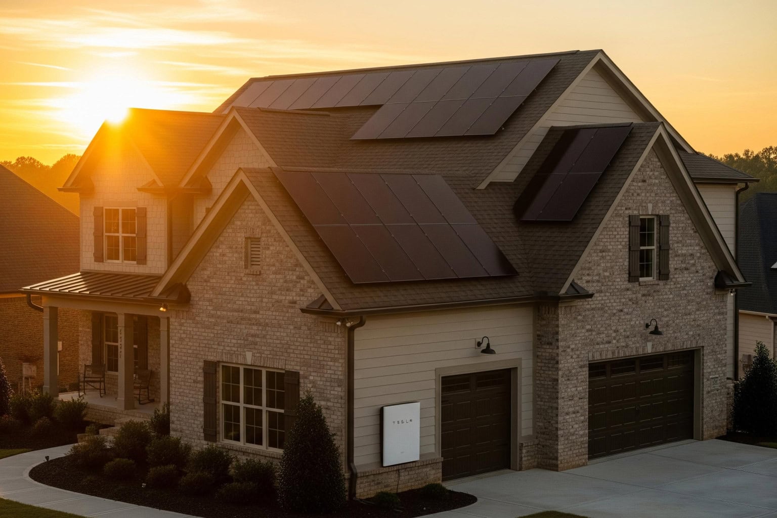 Spartanburg home with Tesla Powerwall battery backup Spartanburg home with solar panels and Tesla Powerwall battery storage.