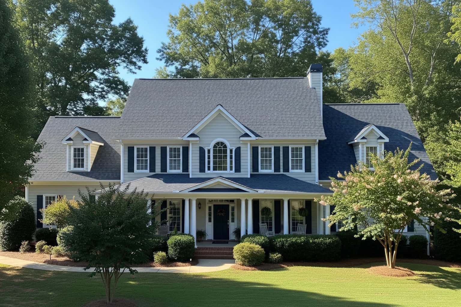 Asphalt shingle roof replacement in Greenville SC Newly installed asphalt shingle roof on a Greenville SC home.