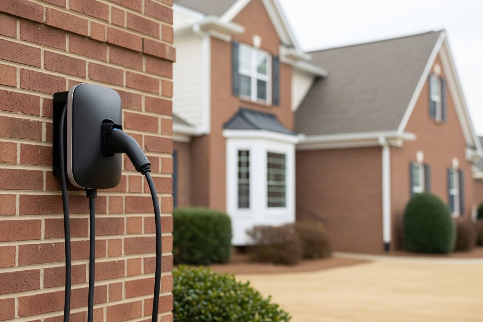 Universal EV Charger Installation Spartanburg SC Universal EV charger mounted outside a Greenville SC home.