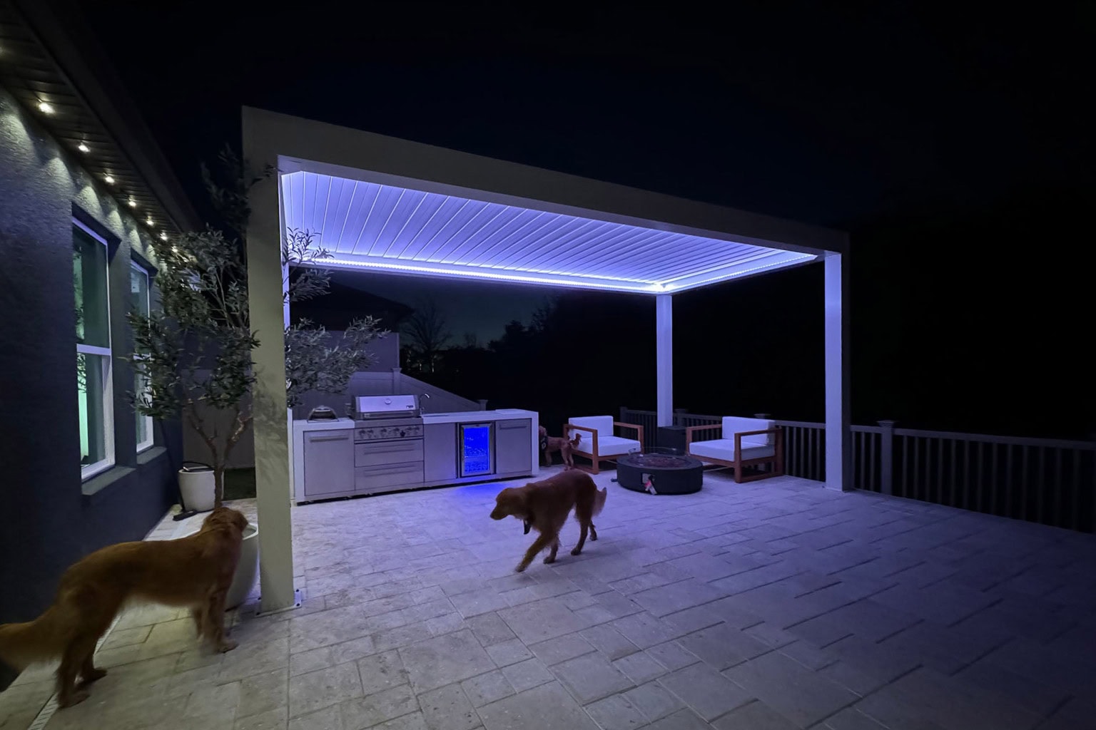 Pergola Interior Lighting — Anderson SC Interior view of a pergola with ambient LED lighting at an Anderson, SC home