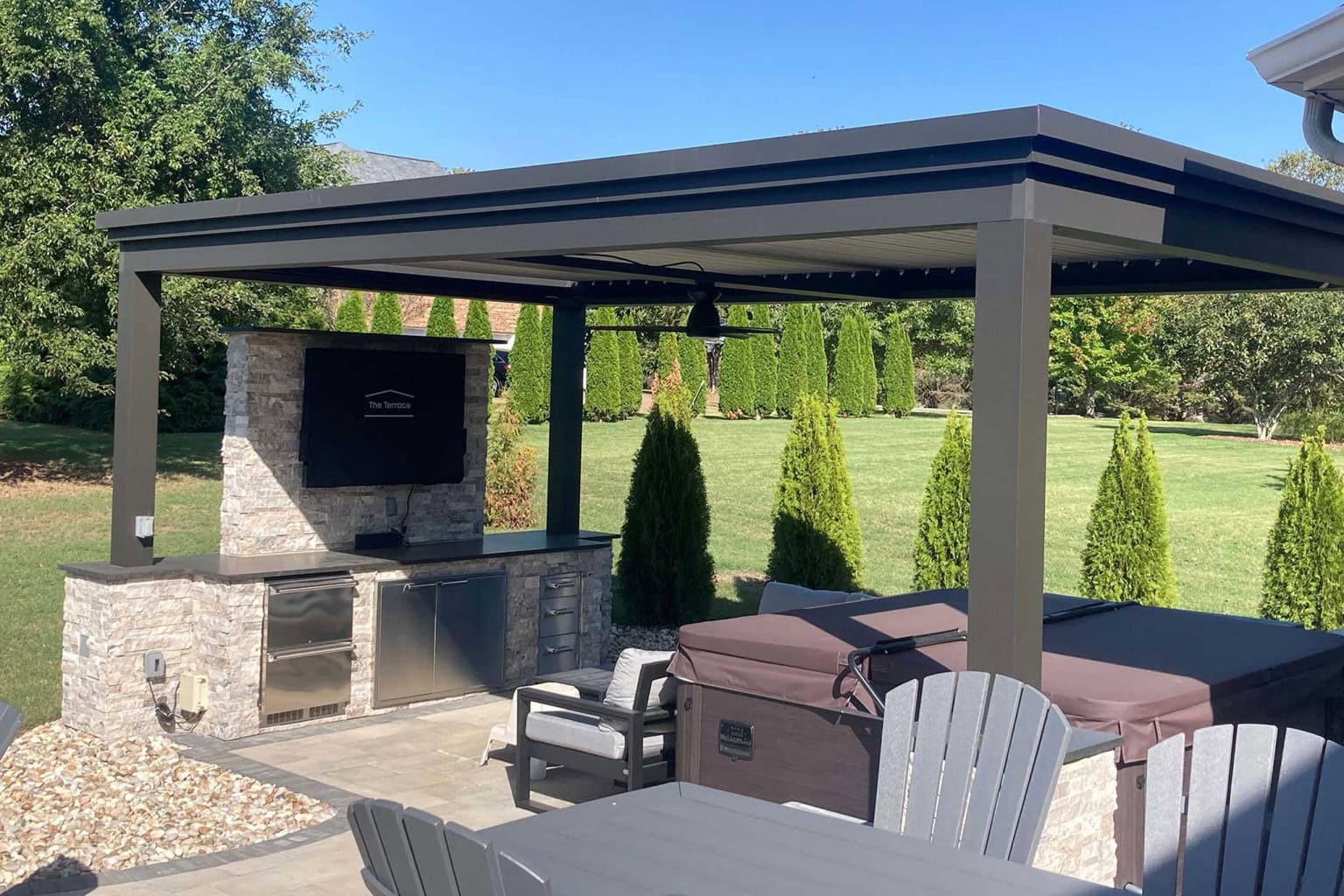 Pergola with Entertainment Built-Ins — Anderson SC Pergola with built-in entertainment features for an Anderson, SC outdoor living space