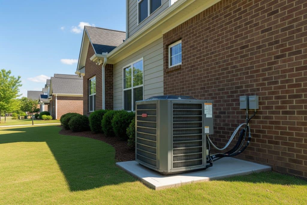 A new central AC unit installed Upstate, SC A new central AC unit installed beside a brick home in The Upstate, South Carolina